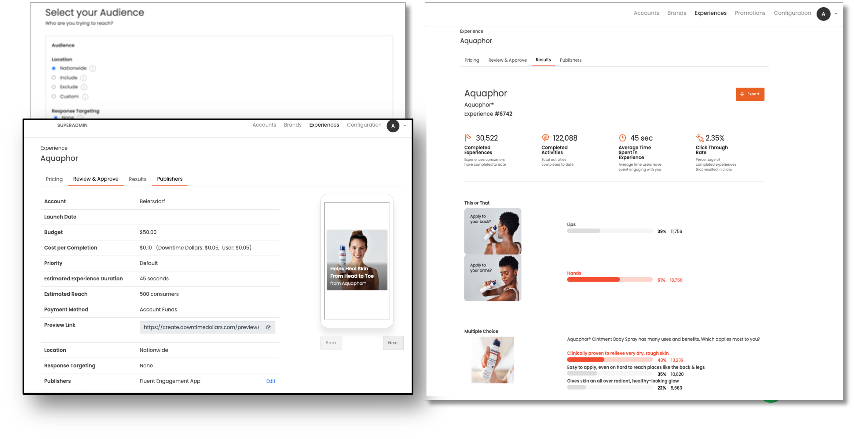Downtime dashboard showing campaign management and analytics